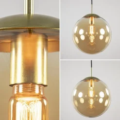 Straluma Amber glazen hanglamp 30 cm met messing en zwart></noscript> Woonkamerlampen|Slaapkamerlampen