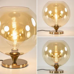 Straluma Amber glazen tafellamp met gouden voet></noscript> Tafellampen|Klassieke Verlichting