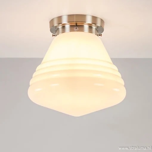 Straluma Art Deco plafondlamp staal met wit gl.> Plafonnières|Woonkamerlampen