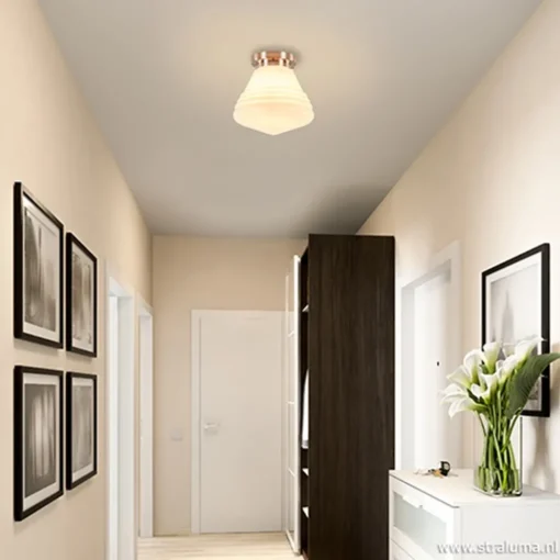 Straluma Art Deco plafondlamp staal met wit gl.> Plafonnières|Woonkamerlampen