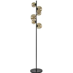 Straluma Art Deco vloerlamp zwart met amber glazen bollen> Woonkamerlampen|Vloerlampen