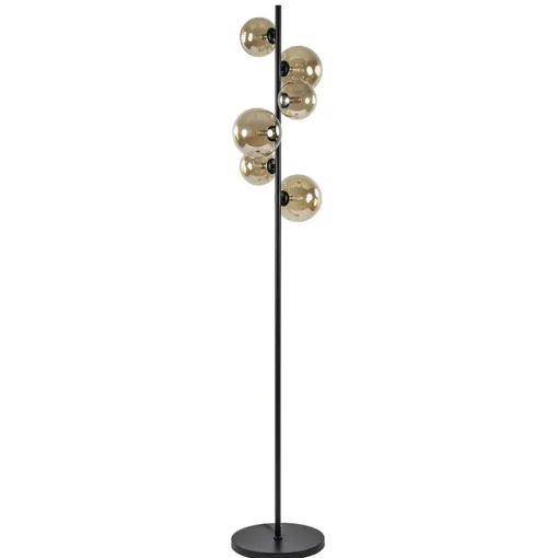 Straluma Art Deco vloerlamp zwart met amber glazen bollen> Woonkamerlampen|Vloerlampen