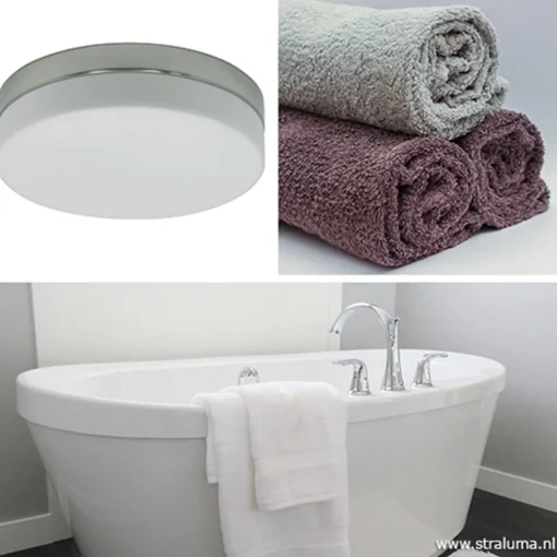 Straluma Badkamer plafonnière staal met wit glas> Plafonnières|Keukenverlichting