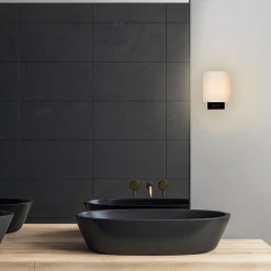 Straluma Badkamerwandlamp zwart met opaal glazen kap></noscript> Badkamerverlichting|Wandlampen