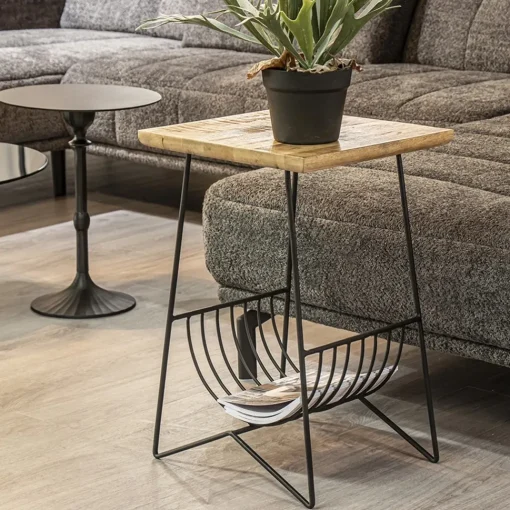 Straluma Bijzettafel mango hout met tijdschriftenrek> Bijzettafels
