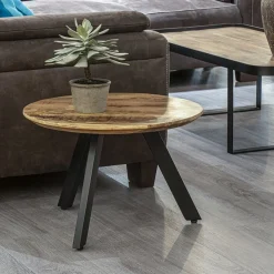 Straluma Bijzettafel rond mangohout met zwart staal 60 cm></noscript> Bijzettafels|Salontafels