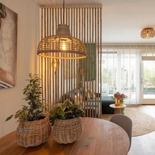 Straluma Botanische hanglamp rotan met mat zwart> Woonkamerlampen|Slaapkamerlampen