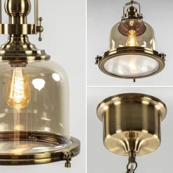 Straluma Bronzen scheepslamp met amber glas 33 cm></noscript> Keukenverlichting|Eetkamerverlichting