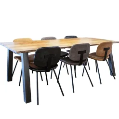 Straluma Bruine eetkamerstoel van imitatietleer met zwart onderstel></noscript> Eetkamerstoelen