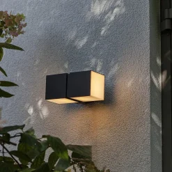 Straluma Buitenlamp Cuba double square zwart IP54></noscript> Wandlampen|Buitenlampen