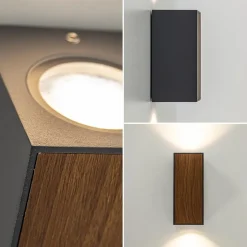 Straluma Buitenlamp up+down GU10 donker grijs/hout><noscript><img width=