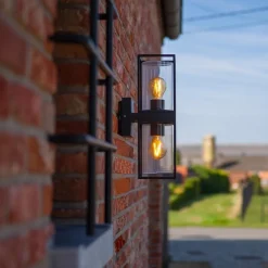 Straluma Buitenlantaarn dubbel strak zwart/helder glas></noscript> Wandlampen|Buitenlampen