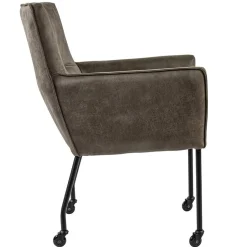 Straluma Bull lederen armstoel liver met wieltjes en zwarte poot></noscript> Eetkamerstoelen
