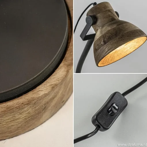 Straluma Bureaulamp Imbert mat zwart metaal met hout> Bureaulampen|Light and Living