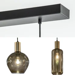 Straluma Chique 5-lichts hanglamp smoke glas met brons></noscript> Eettafellampen|Pendel Lampen
