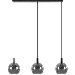 Straluma Chique 3-lichts hanglamp zwart met smoke glazen bollen> Eettafellampen|Pendel Lampen