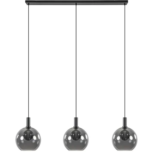 Straluma Chique 3-lichts hanglamp zwart met smoke glazen bollen> Eettafellampen|Pendel Lampen
