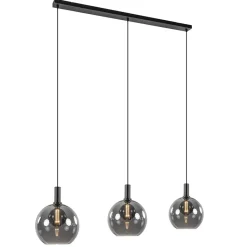 Straluma Chique 3-lichts hanglamp zwart met smoke glazen bollen> Eettafellampen|Pendel Lampen