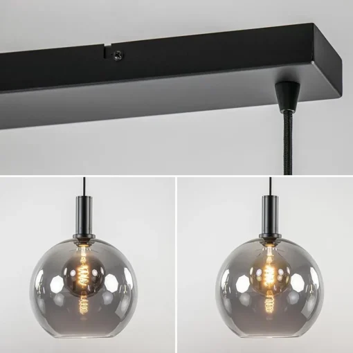 Straluma Chique 3-lichts hanglamp zwart met smoke glazen bollen> Eettafellampen|Pendel Lampen