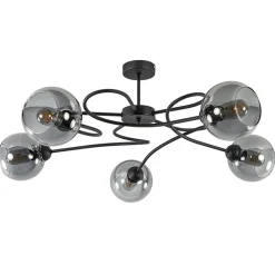 Straluma Chique 5-lichts plafondlamp zwart met smoke glazen bollen> Halverlichting|Plafondlampen