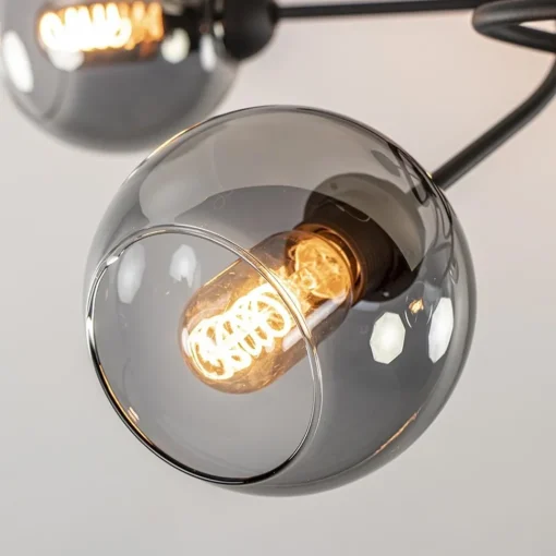 Straluma Chique 5-lichts plafondlamp zwart met smoke glazen bollen> Halverlichting|Plafondlampen