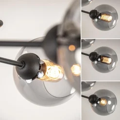 Straluma Chique 5-lichts plafondlamp zwart met smoke glazen bollen></noscript> Halverlichting|Plafondlampen