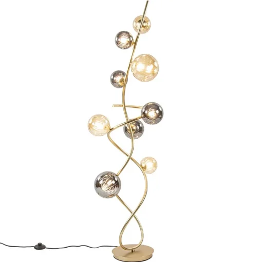 Straluma Chique vloerlamp goud met smoke en amber glazen bollen> Vloerlampen|Woonkamerlampen