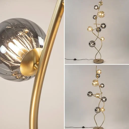 Straluma Chique vloerlamp goud met smoke en amber glazen bollen> Vloerlampen|Woonkamerlampen