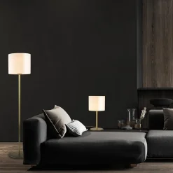 Straluma Chique vloerlamp mat goud met mat witte glazen kap></noscript> Vloerlampen|Design Verlichting