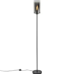 Straluma Chique vloerlamp mat zwart met smoke glas cilinder> Woonkamerlampen|Slaapkamerlampen