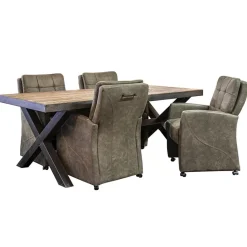 Straluma Comfortabele armstoel olijf groen met wieltjes en handgreep></noscript> Eetkamerstoelen