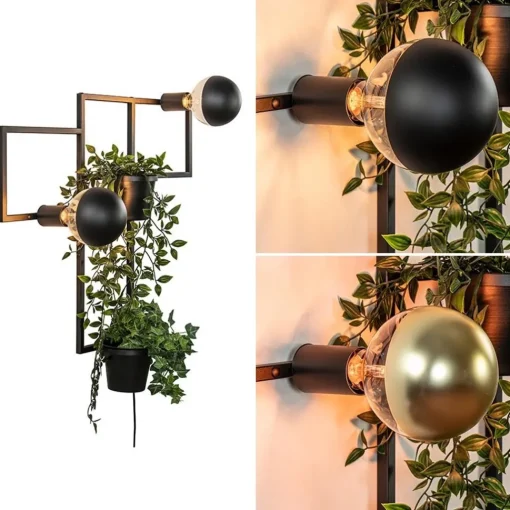 Straluma Decoratieve wandlamp zwart met 2 plantenpotten> Woonkamerlampen|Slaapkamerlampen