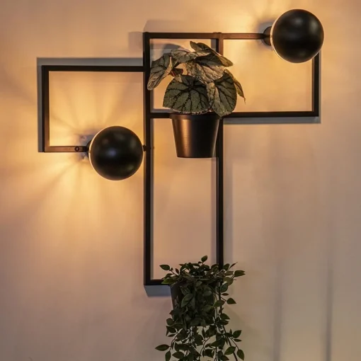 Straluma Decoratieve wandlamp zwart met 2 plantenpotten> Woonkamerlampen|Slaapkamerlampen