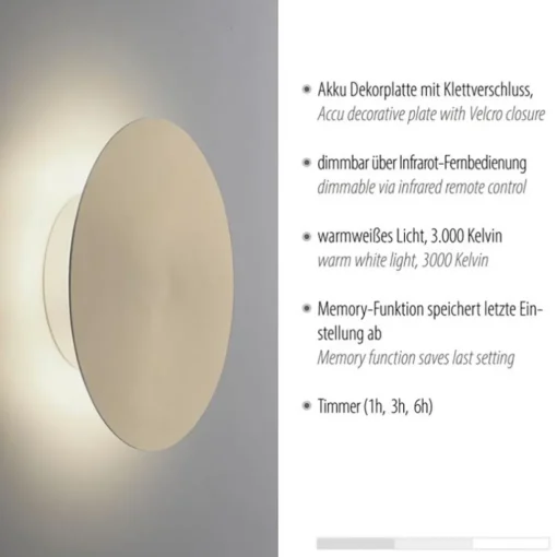Straluma Dimbare LED wandlamp op accu goud> Wandlampen|Woonkamerlampen