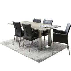 Straluma Eetkamerstoel zwart lederen zitting met RVS poten><noscript><img width=