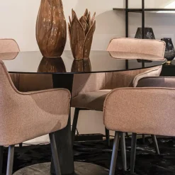 Straluma Eetkamertafel ronde glazen plaat zwart met mango houten voet></noscript> Eettafels