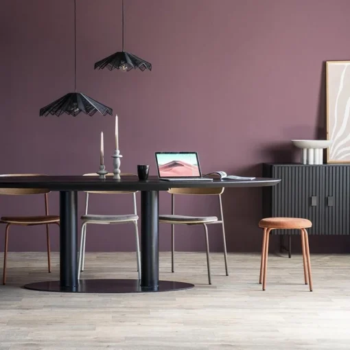Straluma Eettafel ovaal zwart eiken met metalen poot 300x120 cm> Eettafels