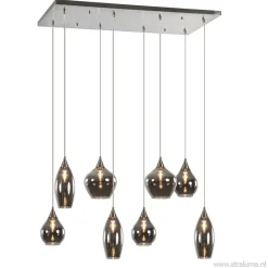 Straluma Eettafelhanglamp nikkel met smokey glas 8-lichts> Eettafellampen|Pendel Lampen
