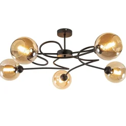 Straluma Elegante 5-lichts plafondlamp met amber glazen bollen> Woonkamerlampen|Slaapkamerlampen
