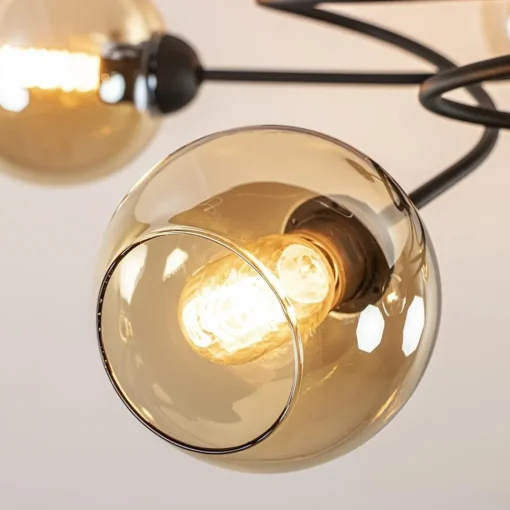 Straluma Elegante 5-lichts plafondlamp met amber glazen bollen> Woonkamerlampen|Slaapkamerlampen