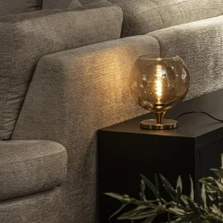 Straluma Elegante tafellamp donker goud met amber glazen bol 25 cm></noscript> Tafellampen|Luxe Verlichting