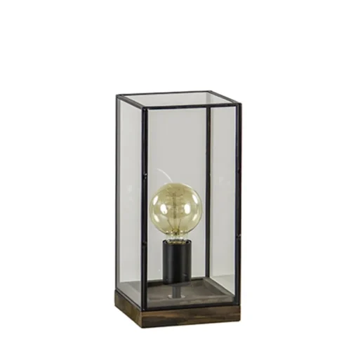 Straluma Glazen tafellamp Askjer hout met zwart> Light and Living|Woonkamerlampen