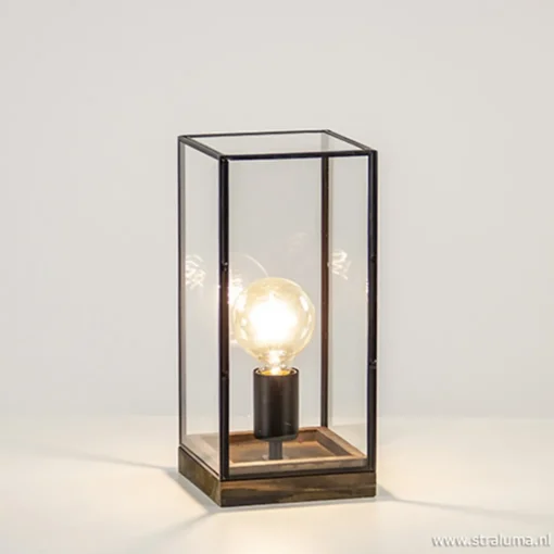 Straluma Glazen tafellamp Askjer hout met zwart> Light and Living|Woonkamerlampen