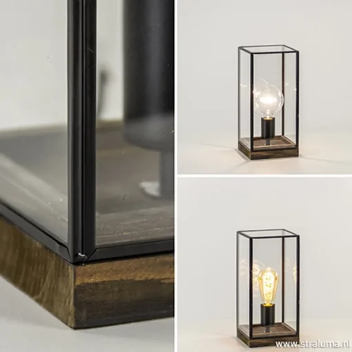 Straluma Glazen tafellamp Askjer hout met zwart> Light and Living|Woonkamerlampen