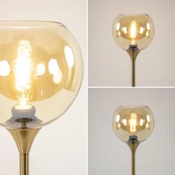 Straluma Gouden tafellamp met amber glazen bol 20 cm></noscript> Tafellampen|Klassieke Verlichting