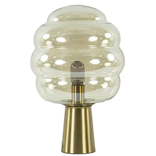 Straluma Gouden tafellamp Misty met amber glazen kap L&L> Tafellampen|Light and Living