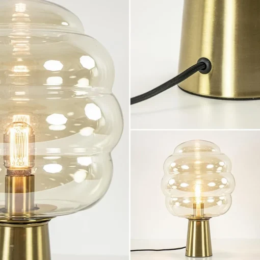 Straluma Gouden tafellamp Misty met amber glazen kap L&L> Tafellampen|Light and Living