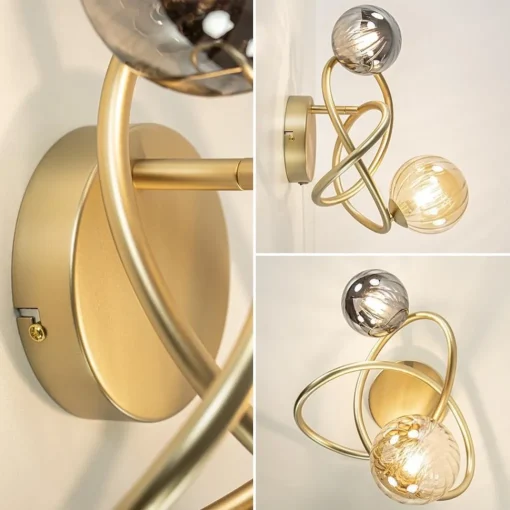 Straluma Gouden wandlamp met smoke en amber glas> Wandlampen|Woonkamerlampen