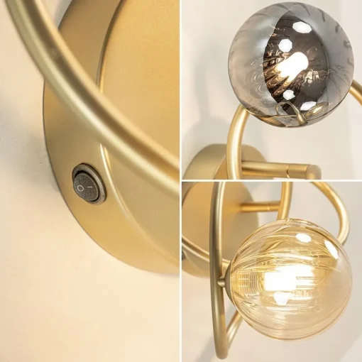 Straluma Gouden wandlamp met smoke en amber glas> Wandlampen|Woonkamerlampen