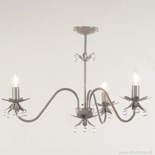 Straluma Grijze kroonluchter met bloem/kristal> Kinderlampen|Tienerkamerlampen